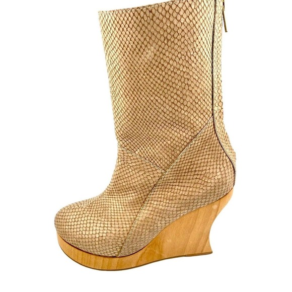 Alejandro Ingelmo Piton Snake Skin Leather Wood Platform Artsy Boots Sz 8 - Picture 3 of 11